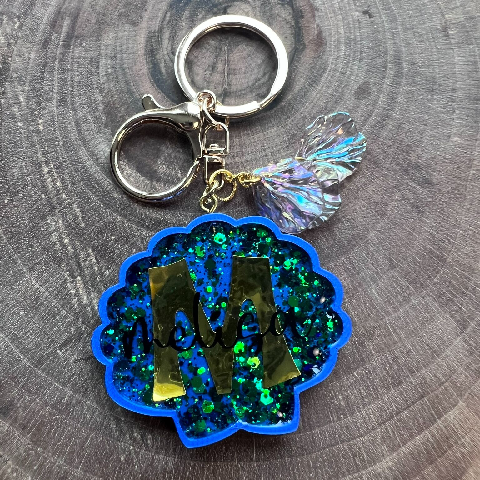 Blue Scallop Işıltılı Deniz Kabuğu Anahtarlık